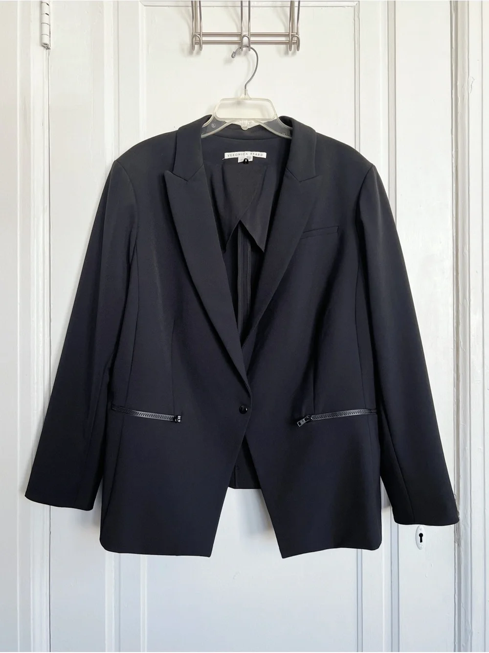 Veronica Beard • Scuba Dickey Jacket black single button blazer stretch unlined
